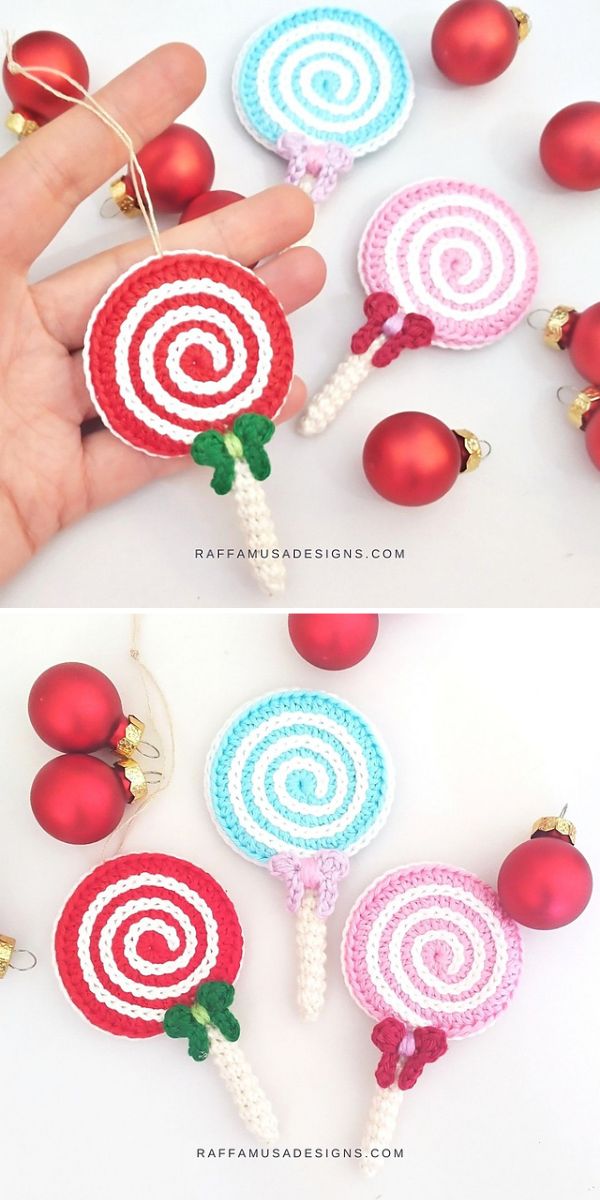 Christmas Pinwheel Lollipops – Free Crochet Christmas Pattern