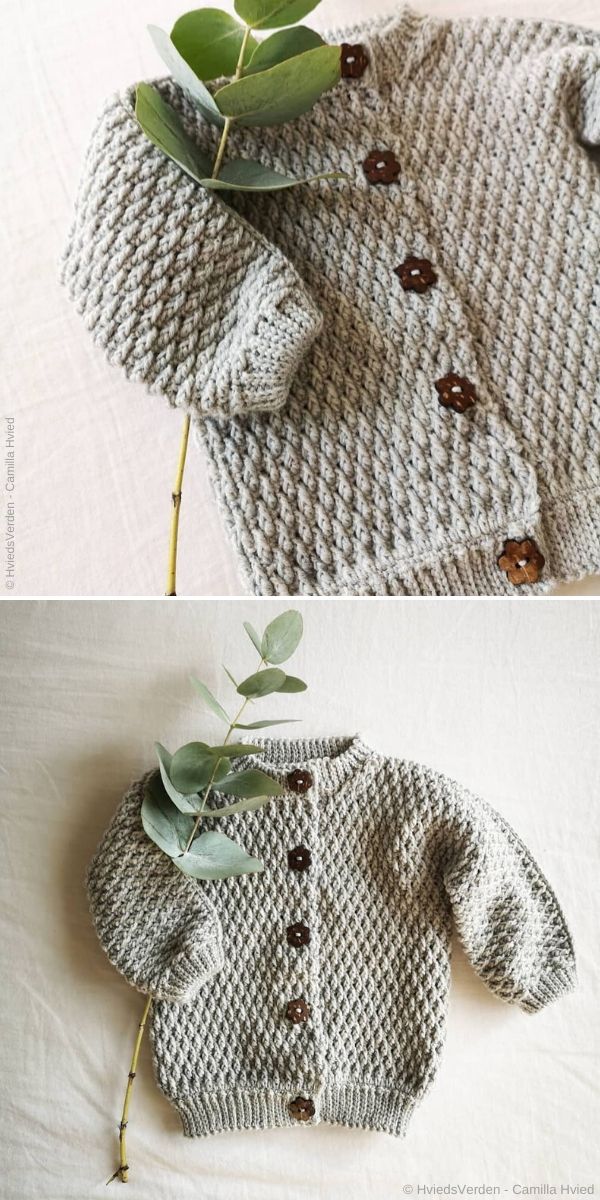 Alpine Stitch Baby Cardigan by HviedsVerden