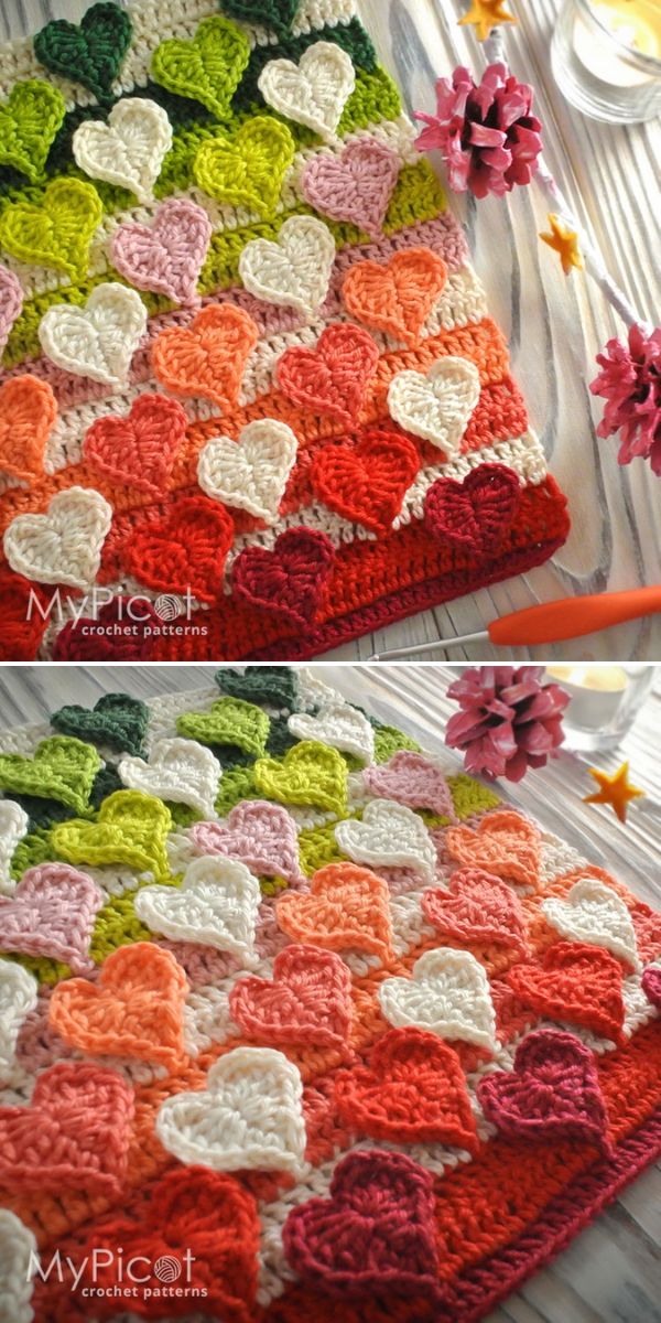 Crochet heart blanket pattern free sale