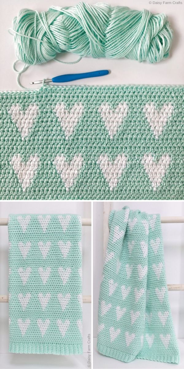 Crochet heart blanket online pattern free