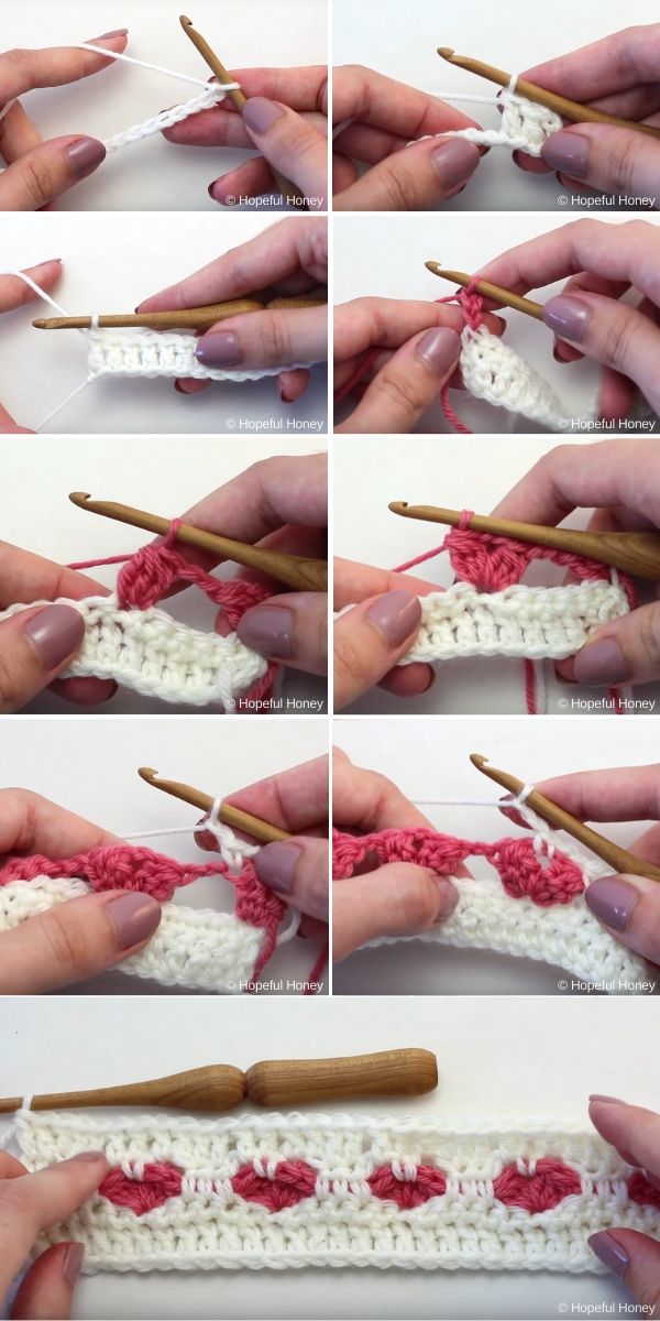 How To Crochet The Heart Stitch Free Tutorial by Hopeful Honey2