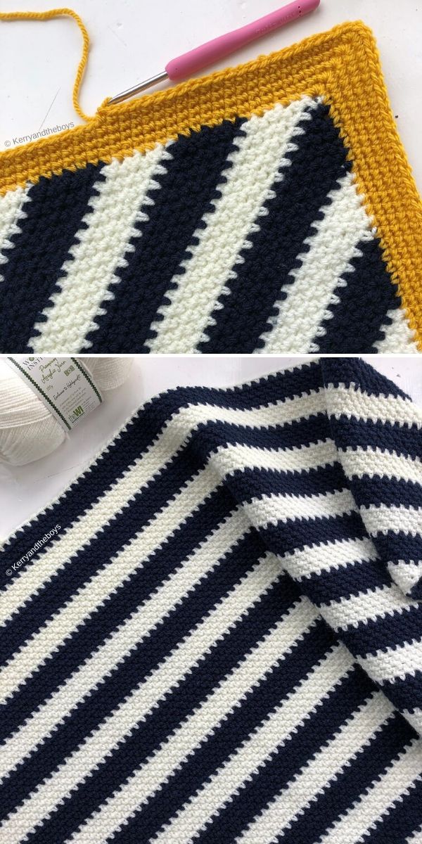 Striped Moss Stitch Blanket by Kerry and The Boys