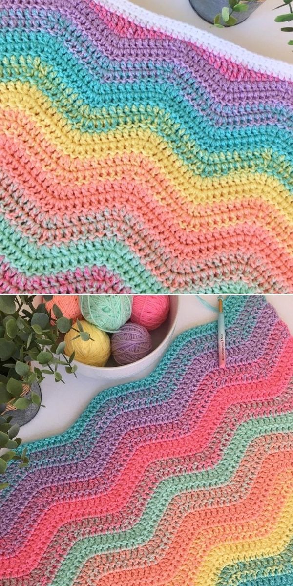 soft rainbow crochet ripple