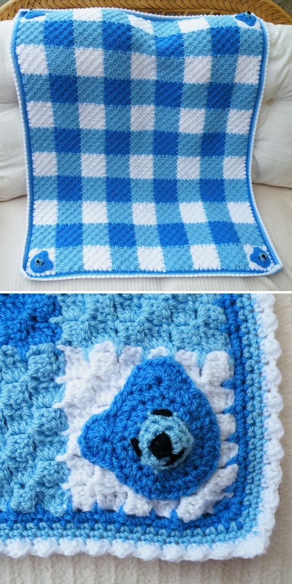 Gingham crochet baby online blanket