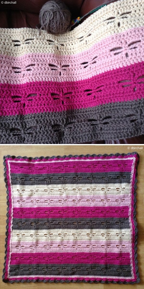 purple crochet dragonfly blanket