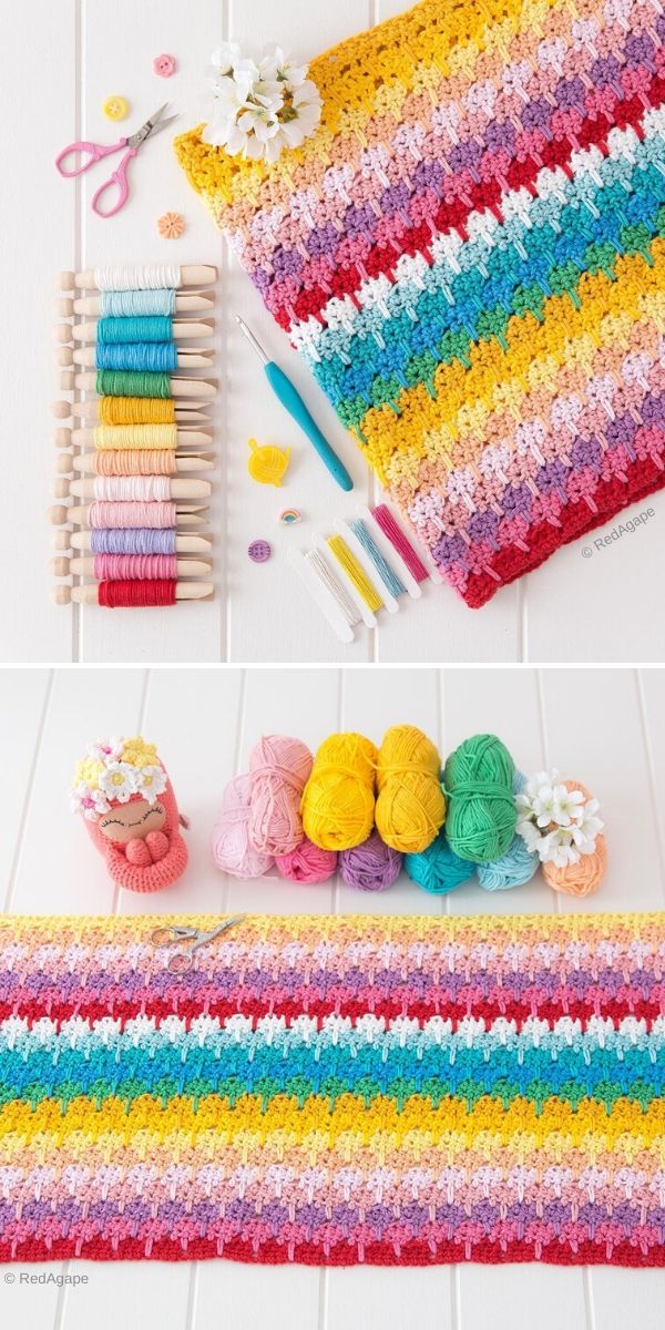 Caron​ Larks Foot Stitch Crochet Blanket Pattern