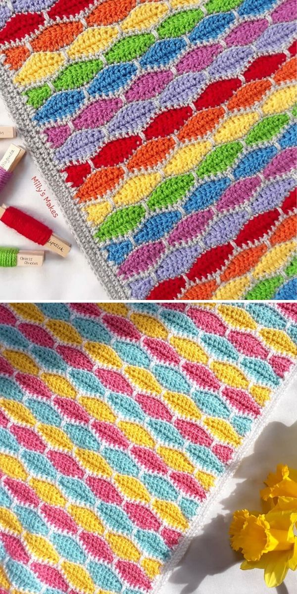 colorful millstone stitch blanket
