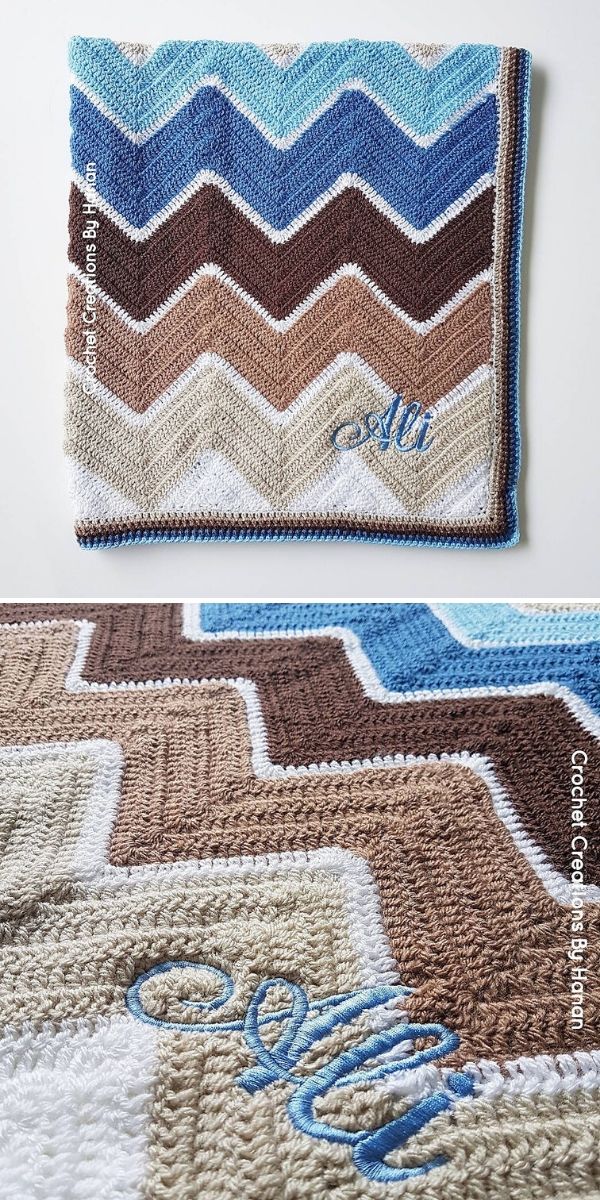 beige and blue chevron blanket
