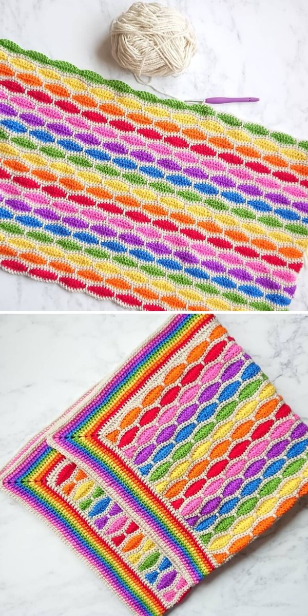 rainbow millstone stitch blanket