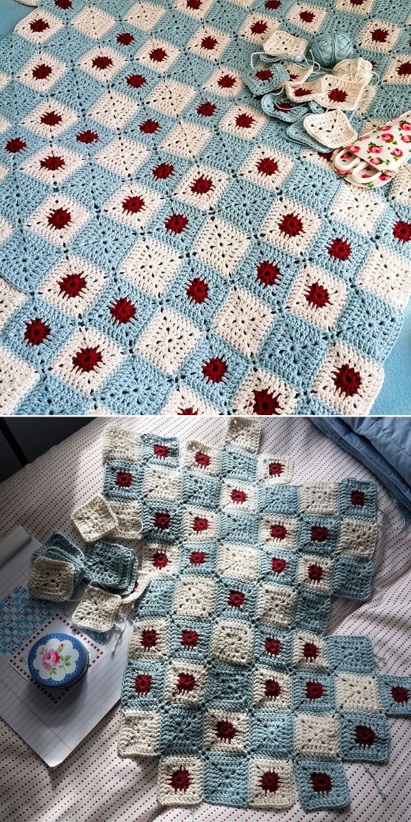 Blue and Red Battenberg Blanket