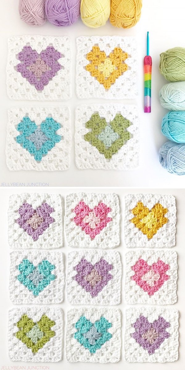 Colorful Heart Granny Squares