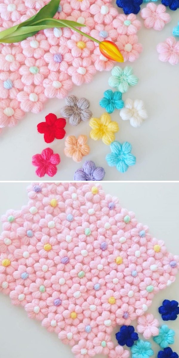 Colorful Puff Stitch Flowers 