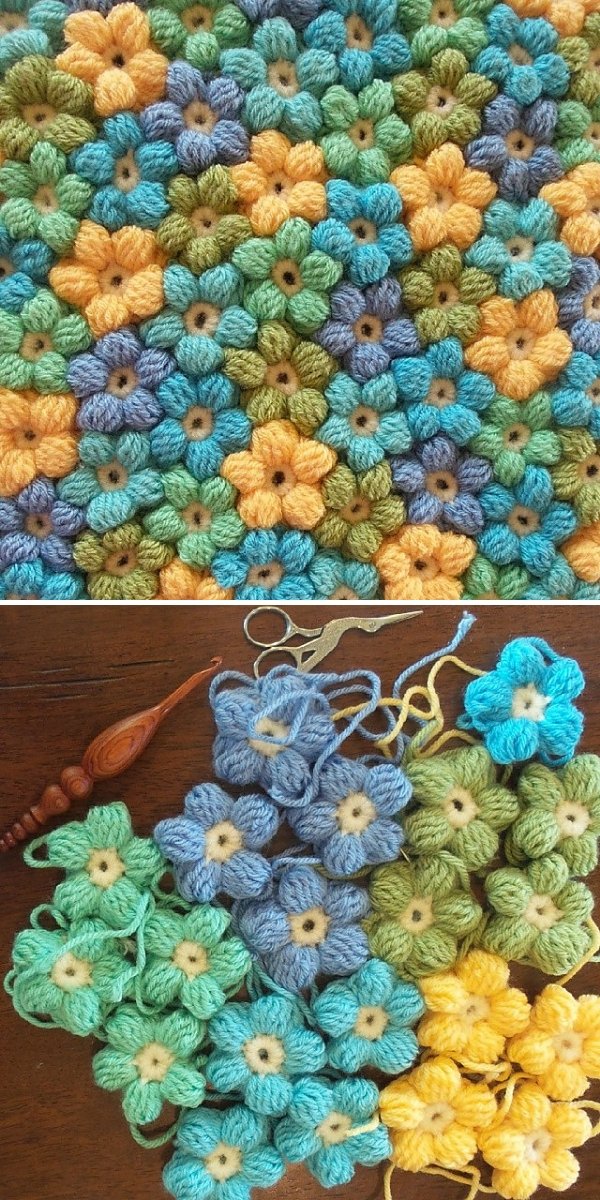 Puff Stitch Flower Blanket