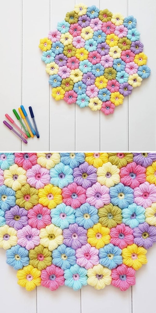 Multicolor Puff Stitch Flowers 