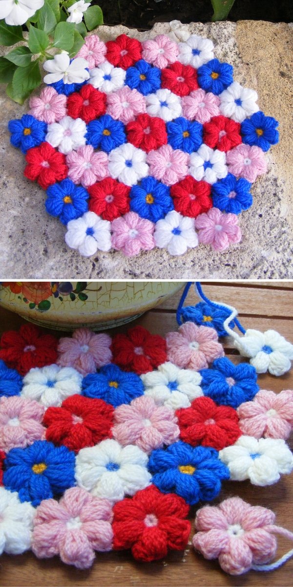 Colorful Puff Stitch Flowers