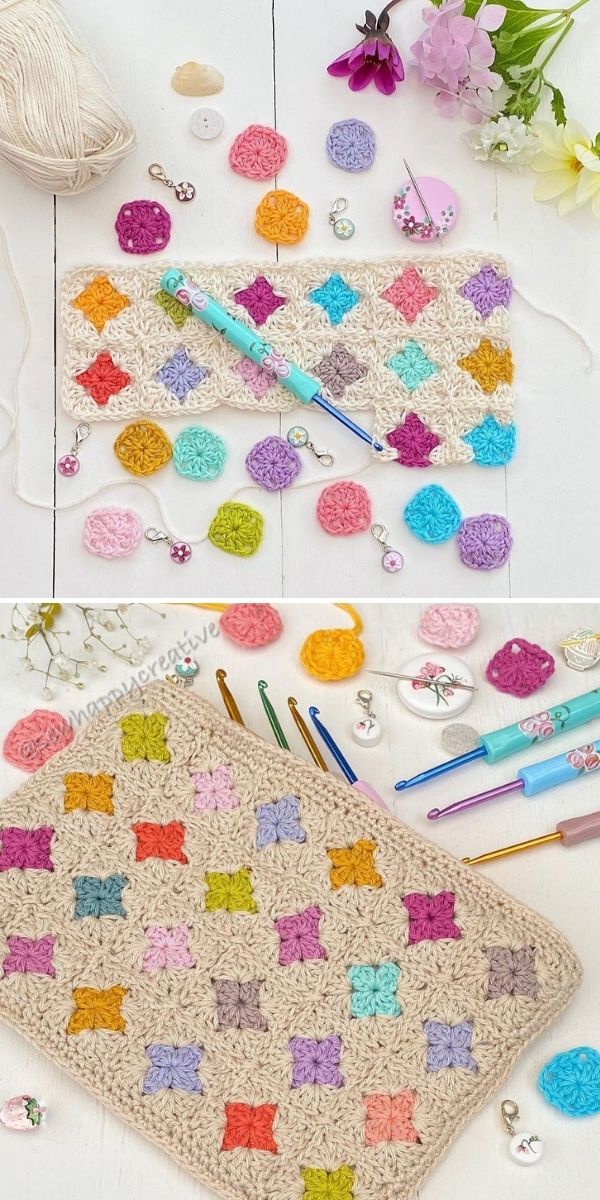 colorful dots granny square pouch