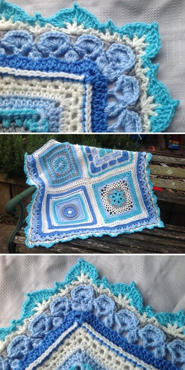 ornamental crochet border in blue