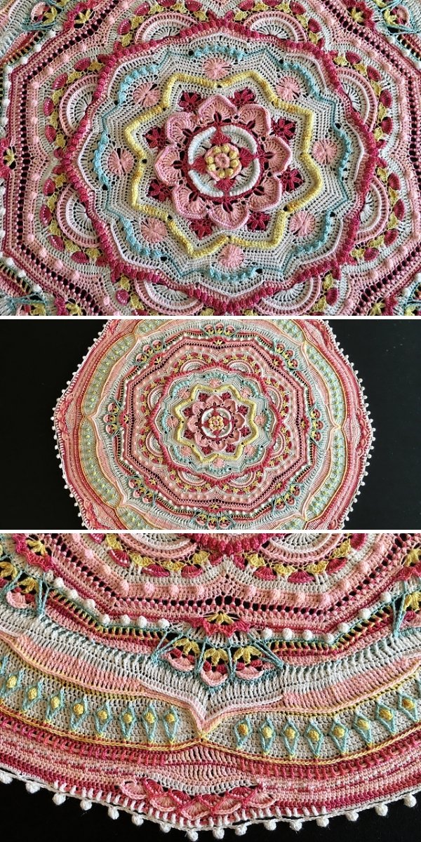 pink circular crochet blanket