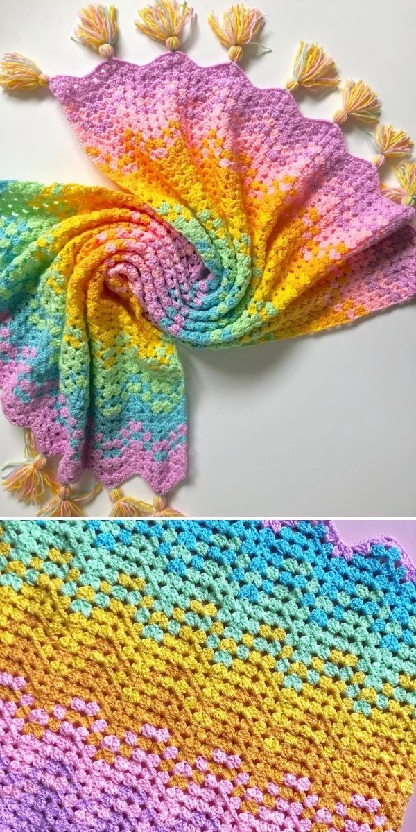 pastel rainbow granny ripple blanket
