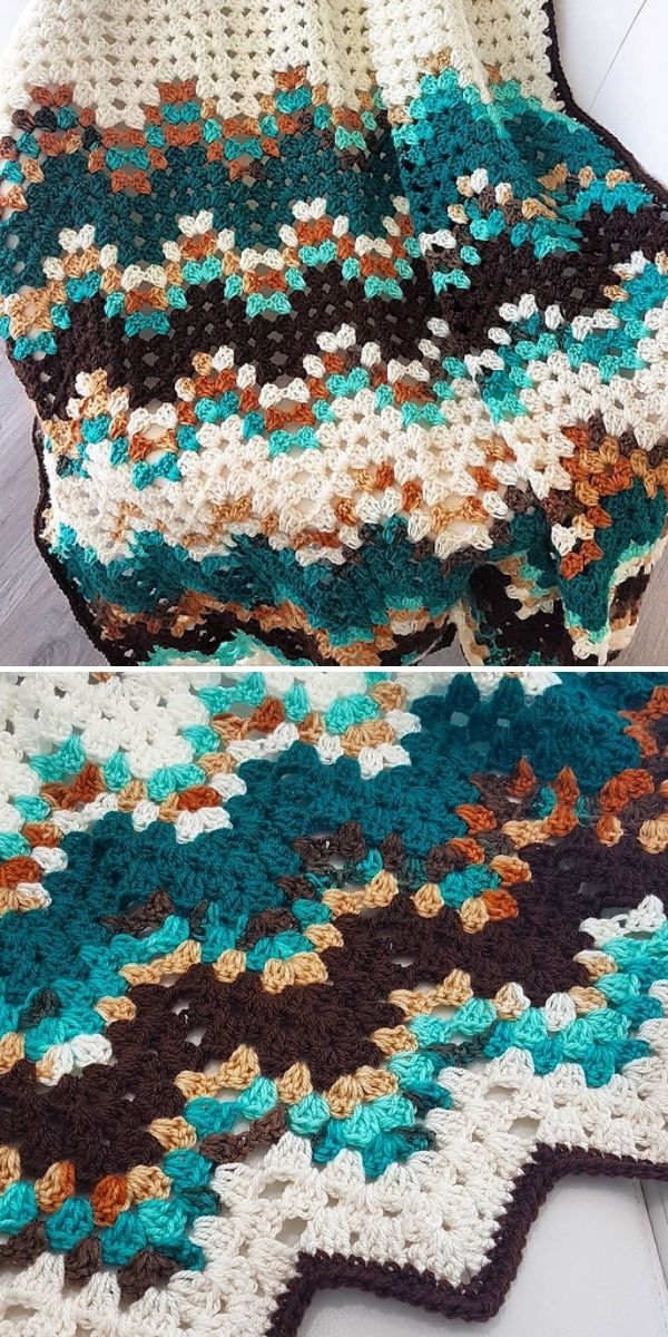 ripple blanket with pops of white and emerald