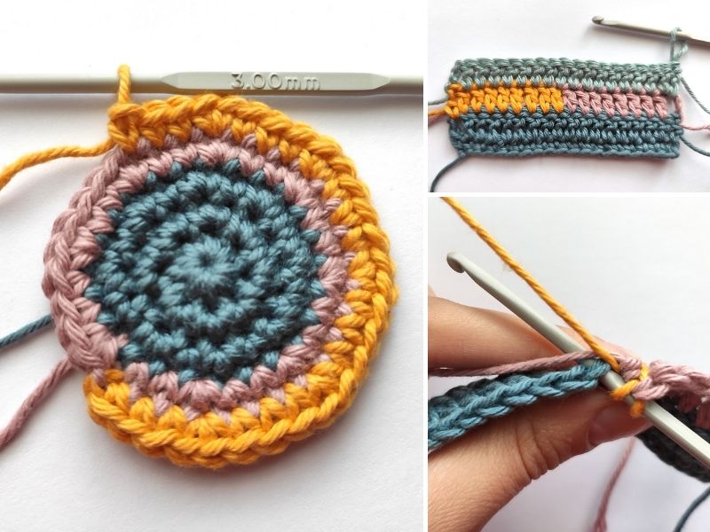 A series of photos showing how to crochet a crochet stitch.