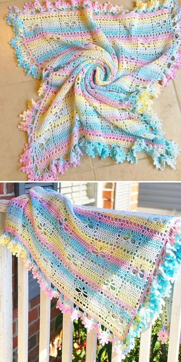 striped dragonfly baby blanket in pastel colors