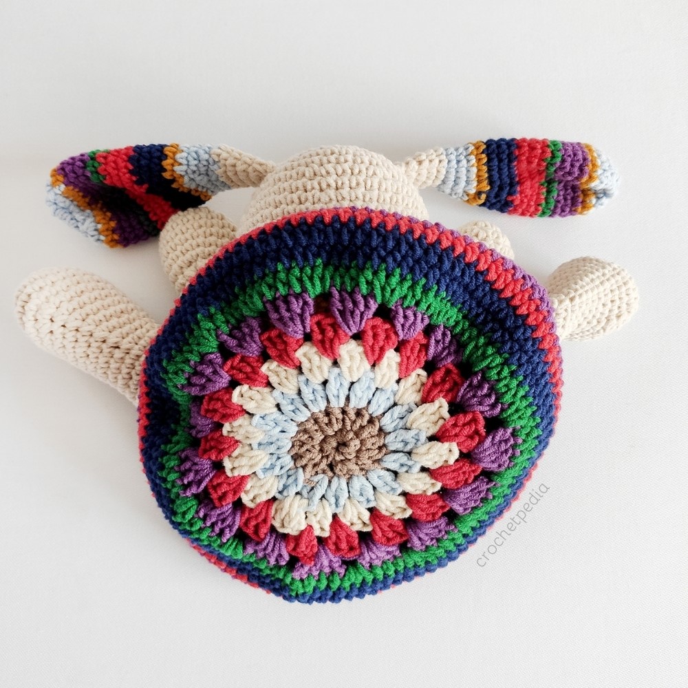 bottom view of crochet toy