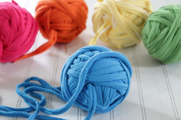 colorful balls of t-shirt yarns