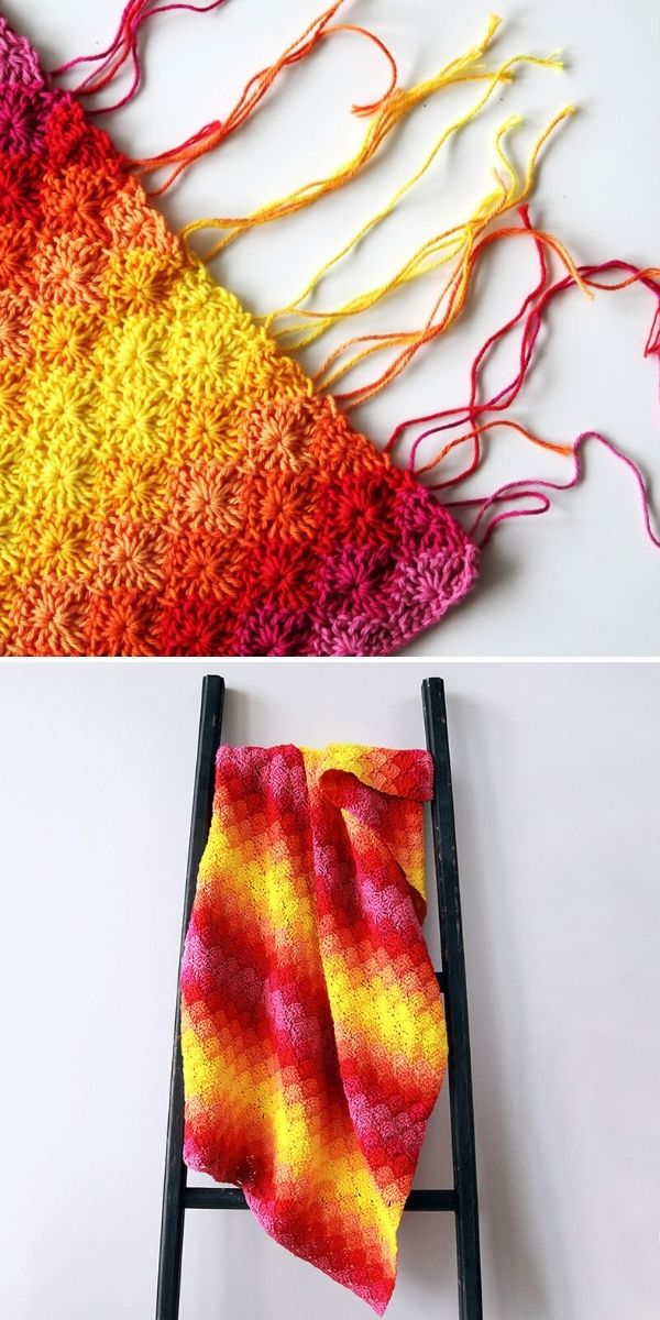 fiery red and yellow ombre blanket with fringe
