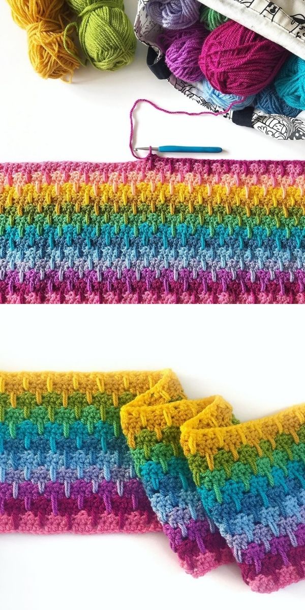 crochet piece with hook and yarn on white background