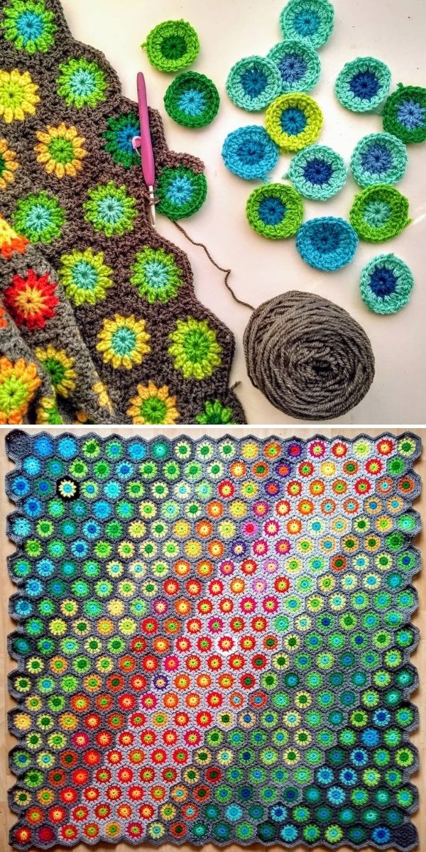 rainbow blanket with hexagons