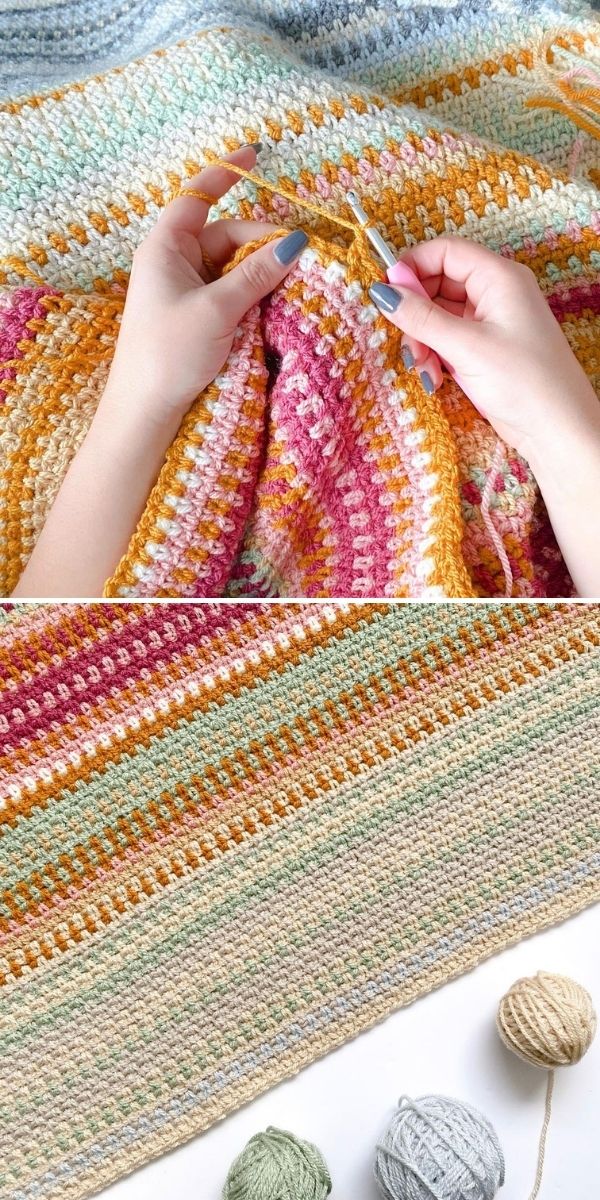 linen stitch blanket in soft colors