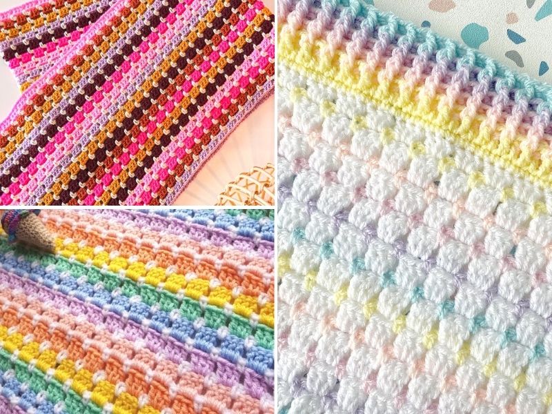 A collage of different colors of crochet.