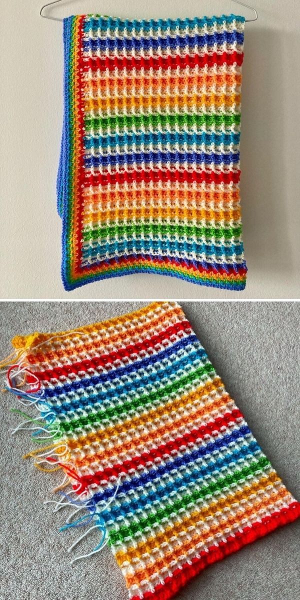 Rainbow waffle stitch discount blanket