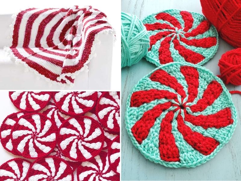 A collage of crocheted coasters.