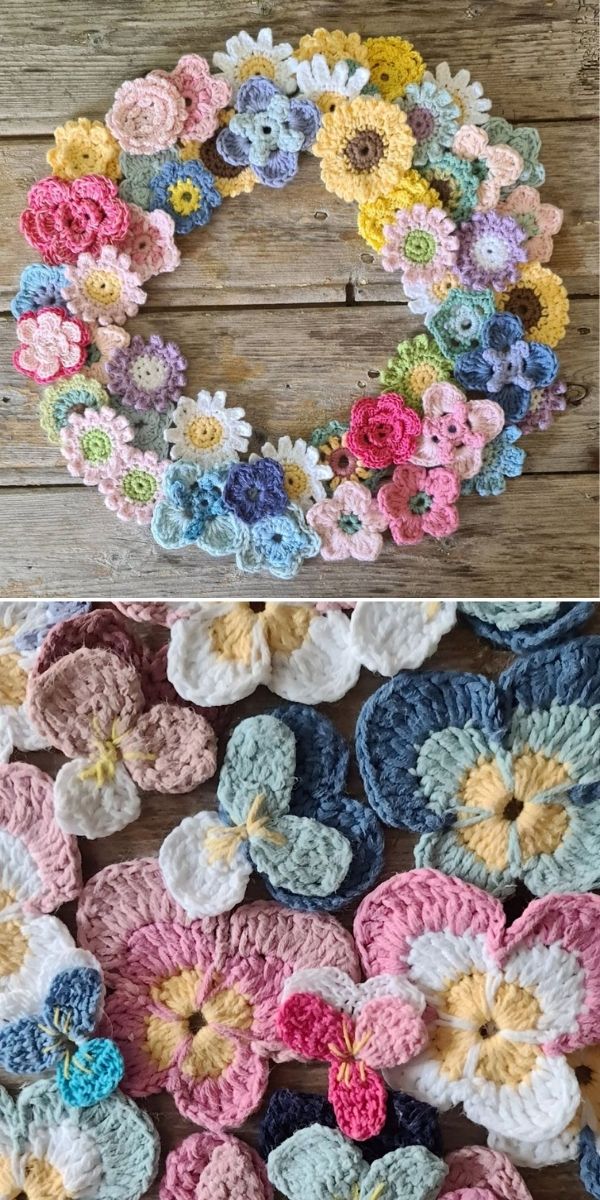 crochet pansy bouquet