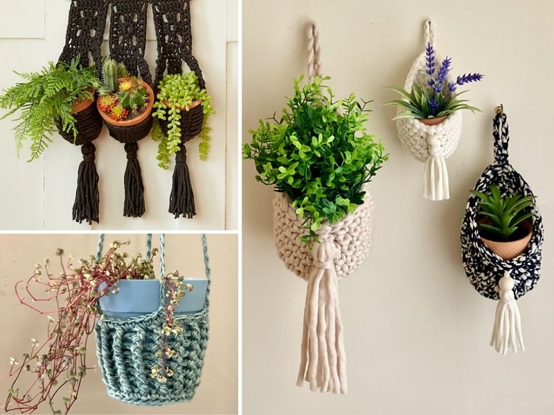 Cute Potted Plants Crochet Car Basket,Hanging Bouquet Crochet for