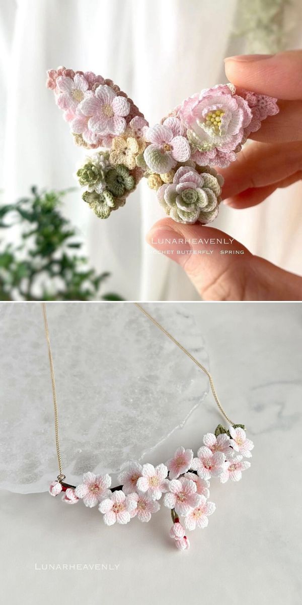 micro crochet flower with embroidery thread tutorial - how to crochet  miniature flower jewelry 