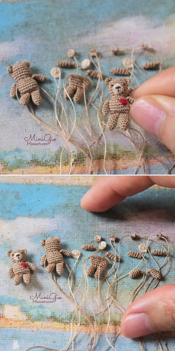 many micro crochet bears fully assembled and in parts